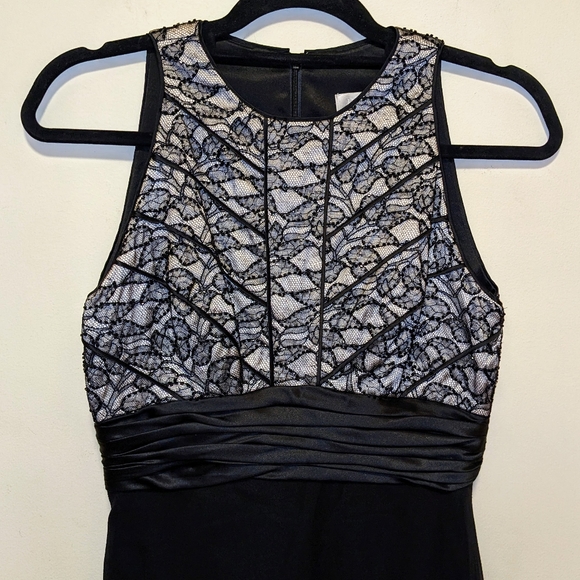 Badgley Mischka Vintage Black Silk Lace Beaded Cocktail Dress - Picture 2 of 11